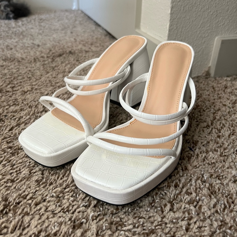 chunky funky white platform strappy heels!